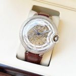 Ballon Bleu De Cartier 44*12mm 316L Steel Black/White Skeleton Face Leather Band Mingzhu Movement Watch